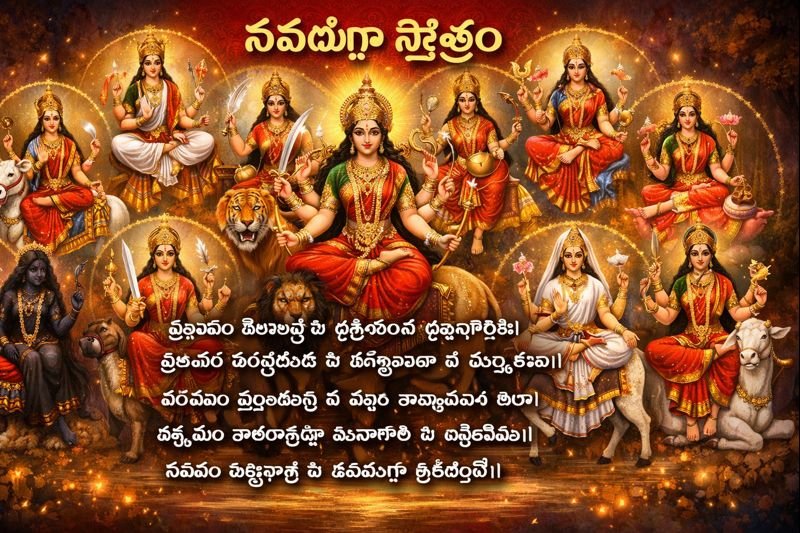 Navadurga Stotram in Telugu Lyrics with Goddess Durga's nine forms