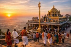 Palani Murugan Temple Darshan with sunrise and devotees