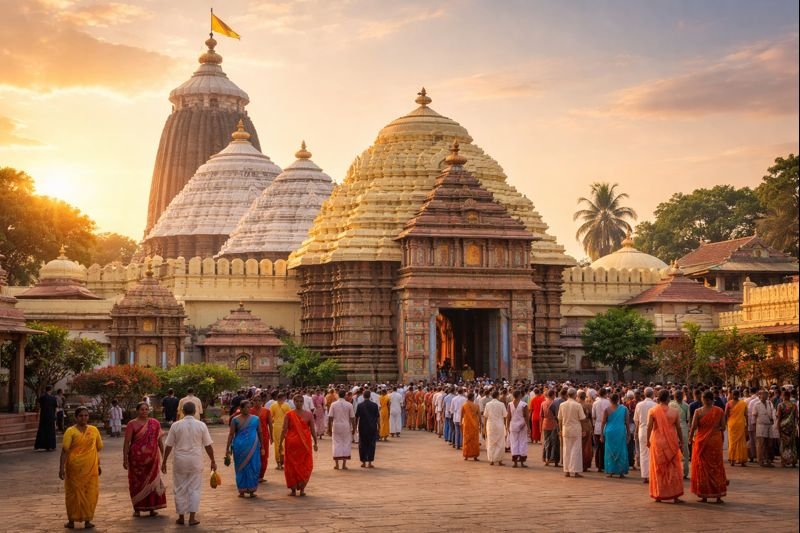 Puri Jagannath Temple Timings view of temple entrance at sunrise