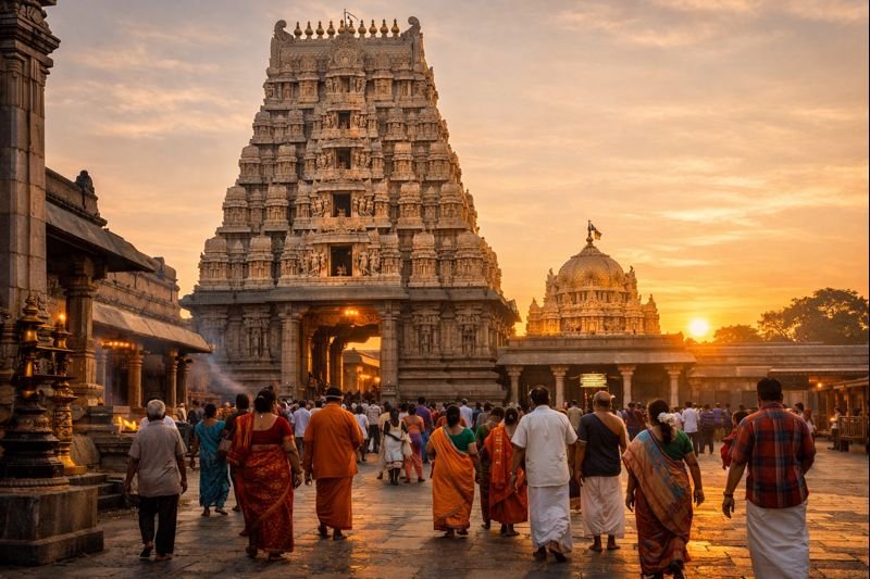 significance of kanchi kamakshi temple and pooja timings with temple sunrise view