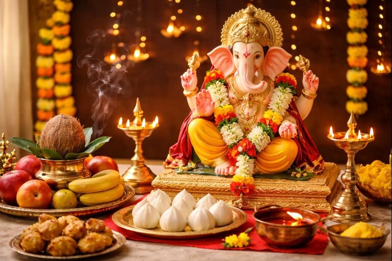 Significance Vinayaka Chaturthi Pooja with traditional pooja altar