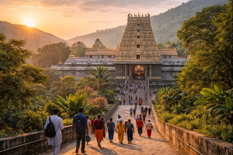 simhachalam temple darshan timings with sunrise and pilgrims