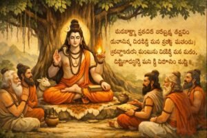 Sri Dakshina Murthy Stotram in Telugu with Lord Dakshinamurthy illustration