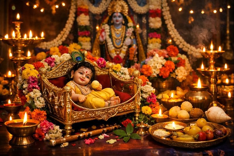 Sri Krishnashtami Pooja Procedure devotional temple scene