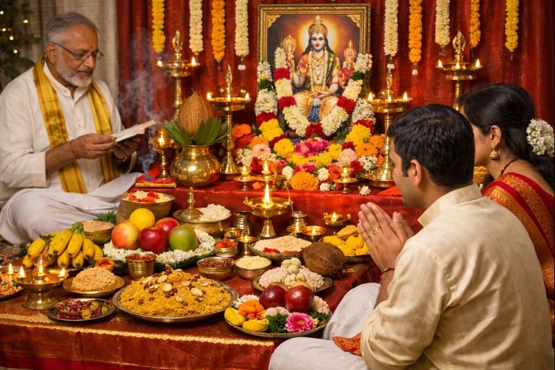 Sri Satya Narayana Vratam pooja list procedure with offerings