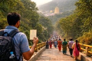 Tirumala Footpath Darshan Tickets Availability pilgrims on footpath to Tirumala Temple.