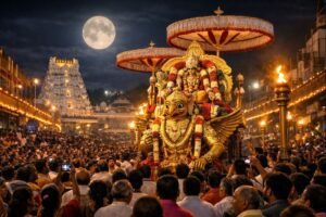 Tirumala Pournami Garuda Seva procession under full moon
