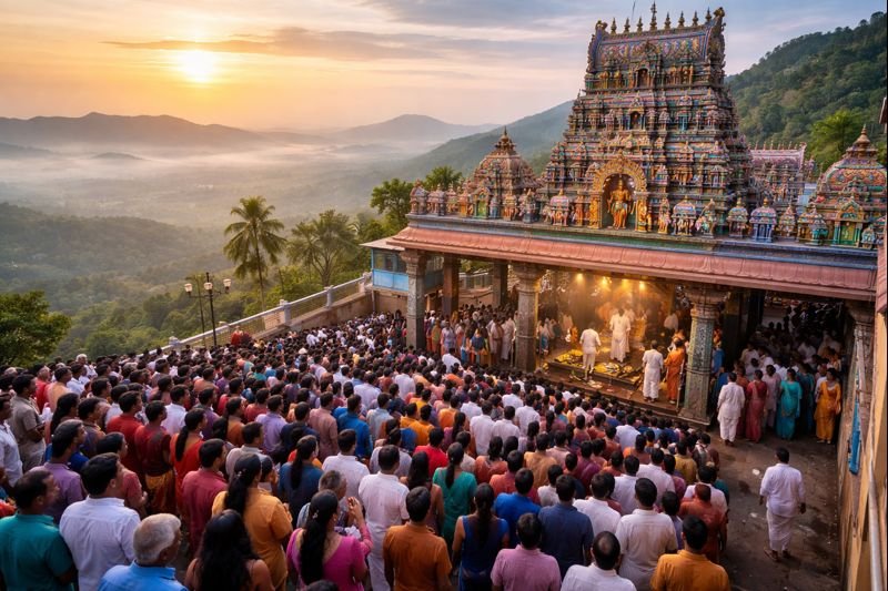 Tiruttani Temple Abhishekam Tickets scene at hilltop ritual
