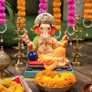 Vinayaka Chaturthi Pooja Procedure with decorated Lord Ganesha idol