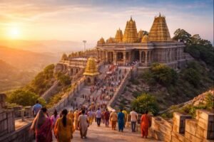 Yadagirigutta Lakshmi Narasimha Swamy Temple on hill panoramic view