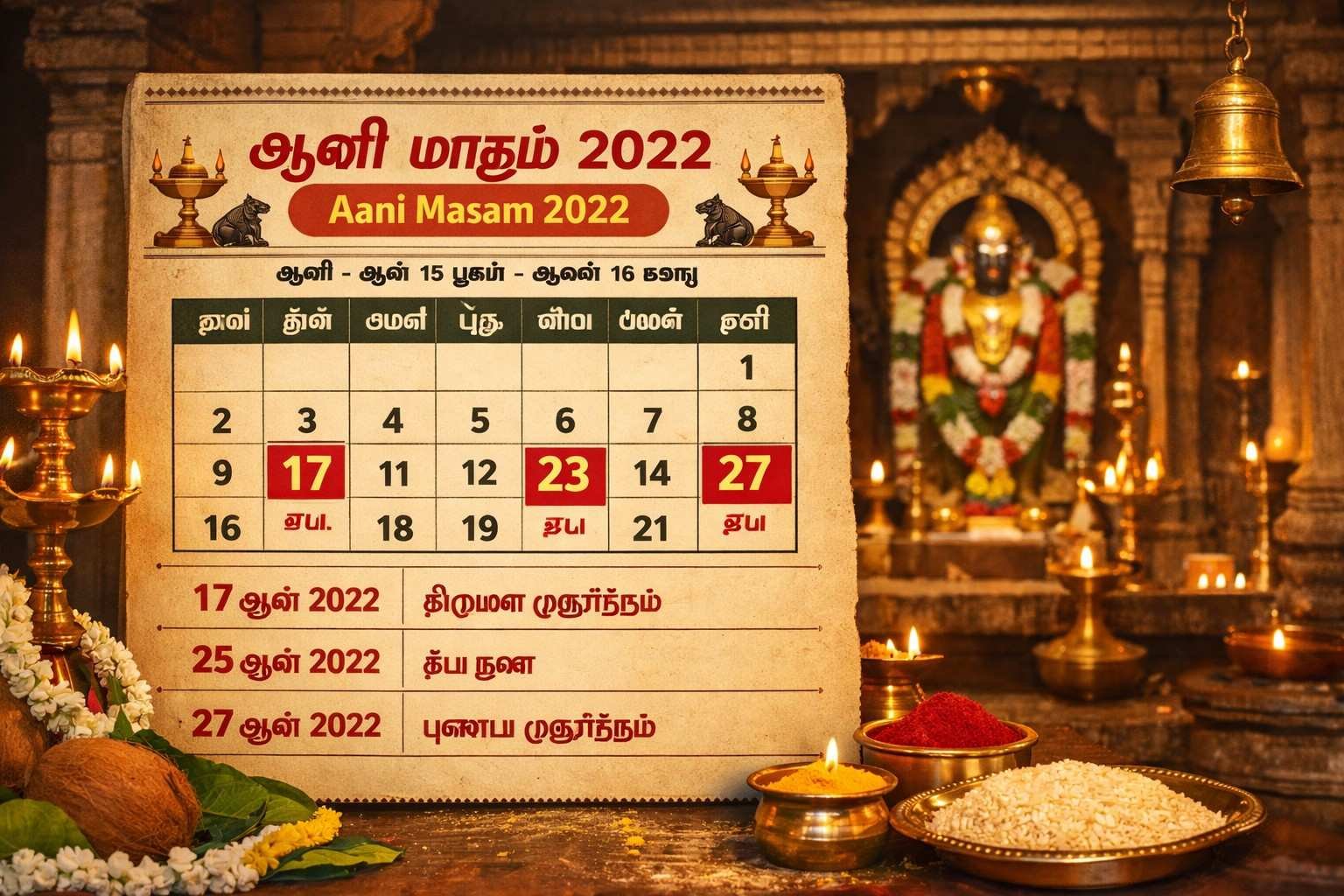 Aani Masam Muhurtham 2022 auspicious dates in Tamil calendar guide