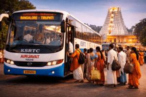Bangalore Tirupati Darshan Package bus and pilgrims
