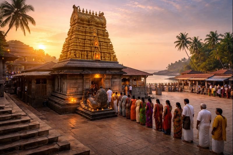 Gokarna Mahabaleshwar Temple Timings at sunrise with devotees