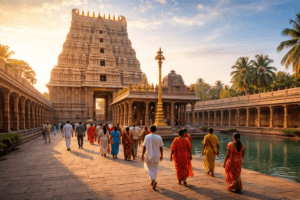 Kanchi Varadaraja Temple Timings and majestic temple entrance in Kanchipuram.