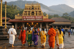 Kollur Mookambika Darshan Online scene at the temple entrance