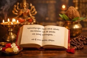 Sri Amba Bhujanga Pancharatna devotional chant in Telugu scene