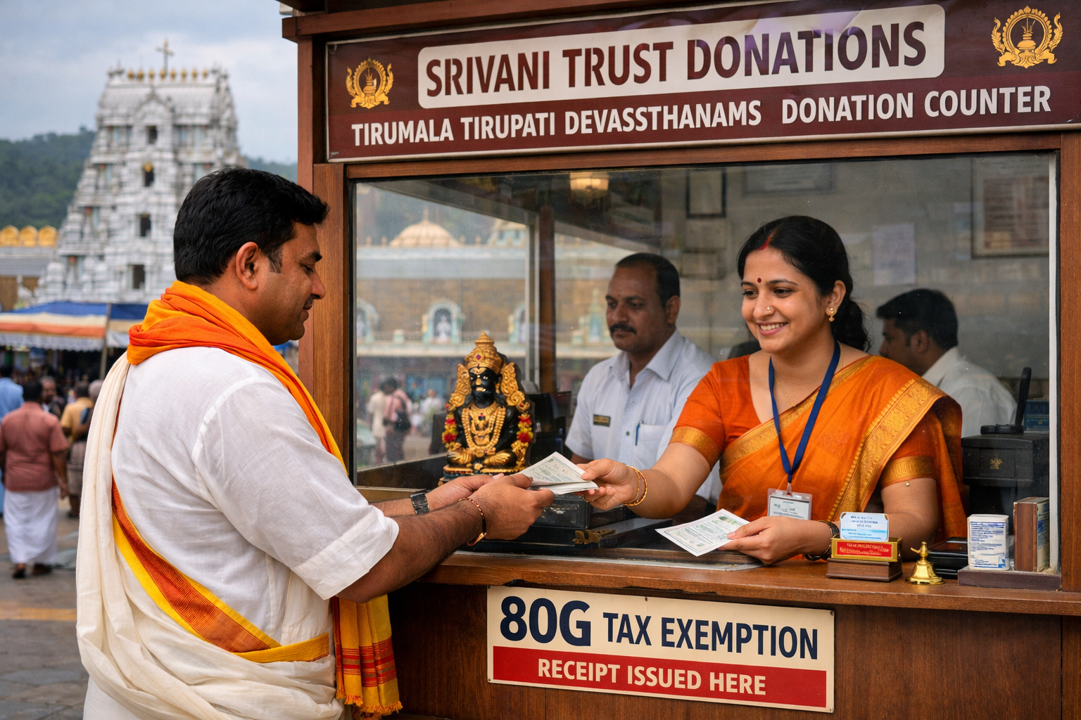 Srivani Trust Donation Tax benefits at TTD Tirumala donation counter.