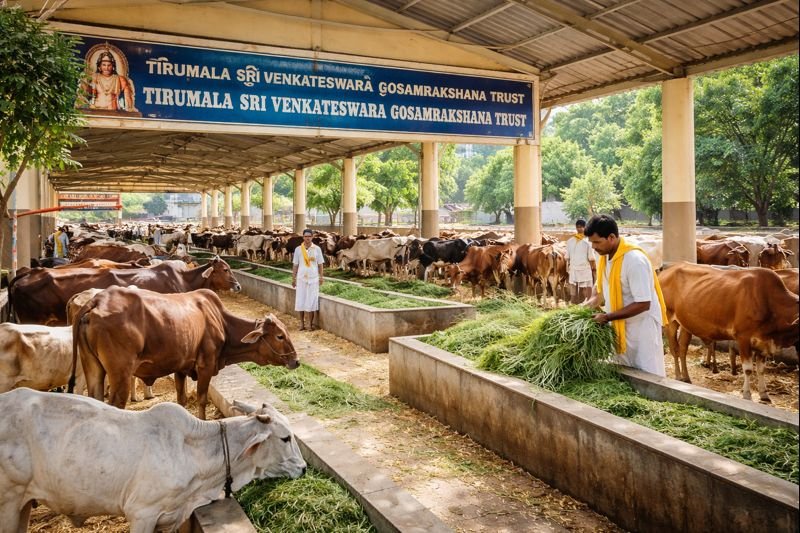 Tirumala Sri Venkateswara Gosamrakshana cow protection trust gosala scene