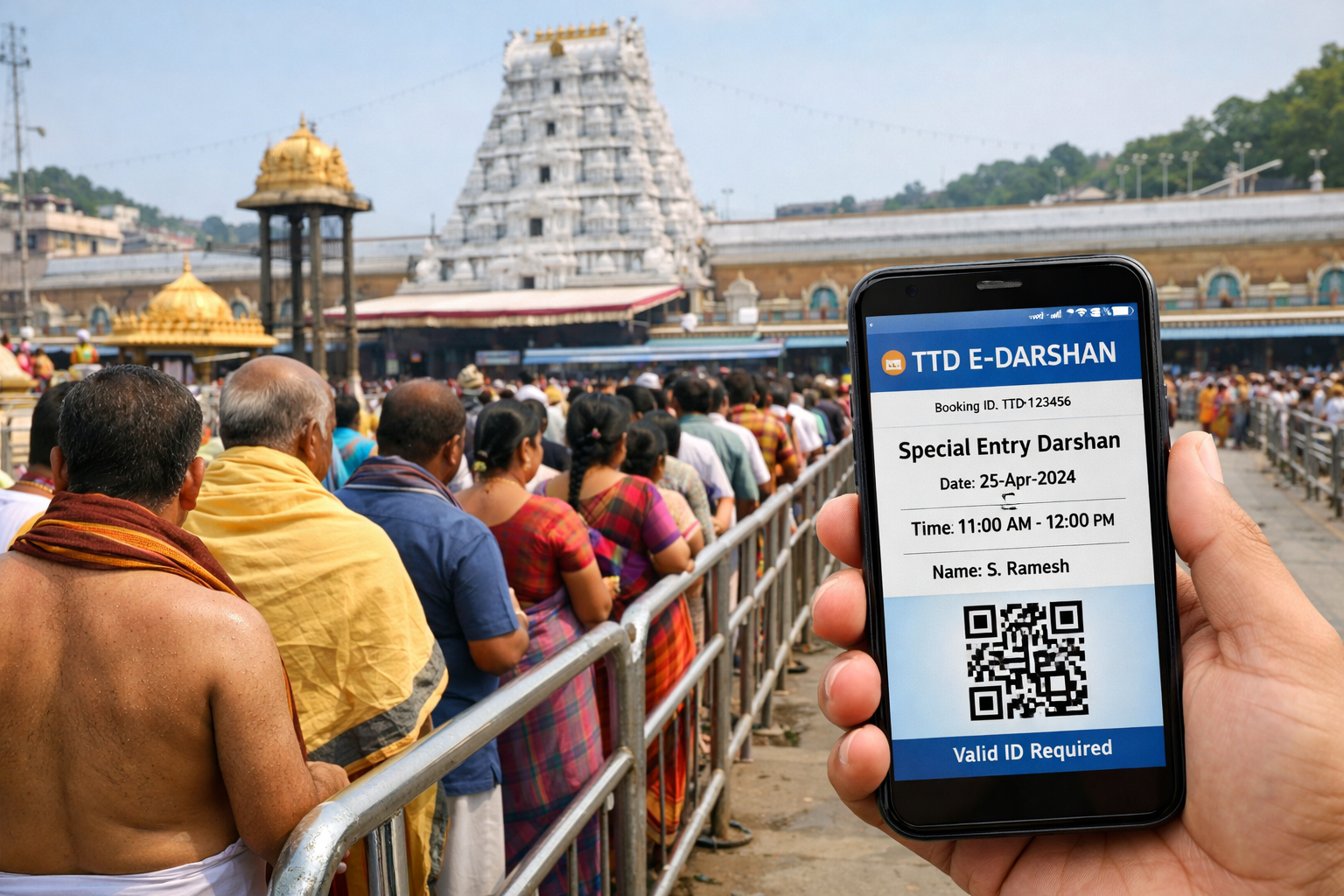 Tirumala Ttd digital booking with devotees at temple