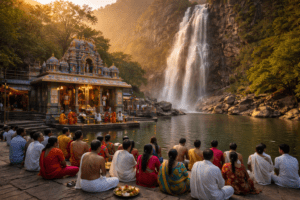 Abhishekam Theertham Kapila Tirupati ritual near waterfall