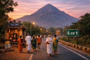 Tiruvannamalai Ashtalingam Girivalam Route map with pilgrims