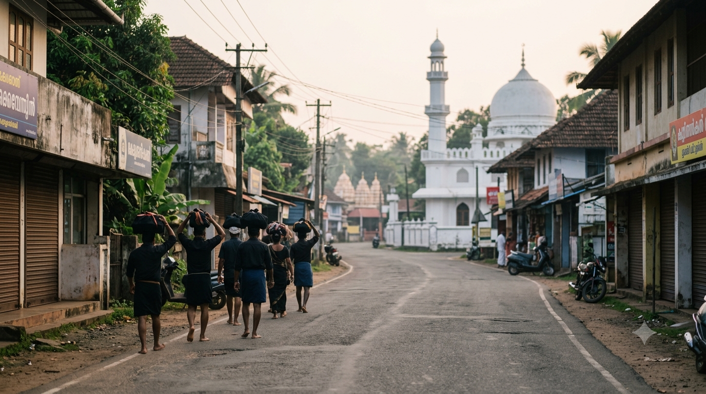 Vavar mosque in Erumeli pilgrimage setting with devotees visiting before Sabarimala